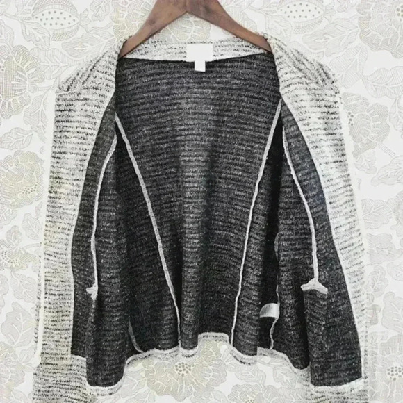 14th & Union Tweed Blazer Women's M Open Front Fringe White Blue - Picture 3 of 8